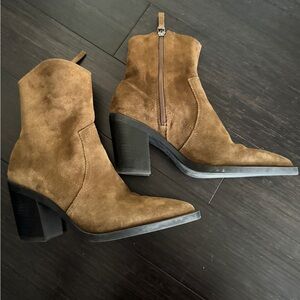 Zara Tan Suede Heeled Boots